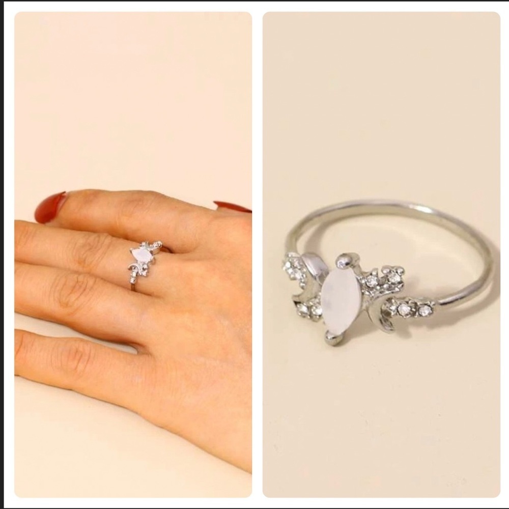 Celestial Moon Opal Rhinestone Silver Ring